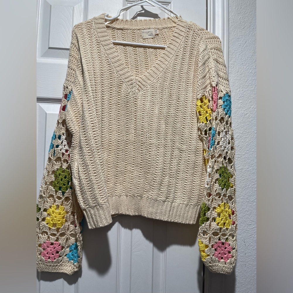 Colorful Crochet Sleeve Sweater